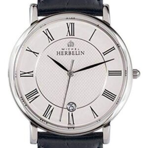 Herbelin 12248AP08 Men's Classic Black Leather Strap White Watch