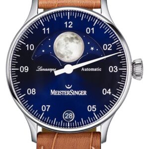 MeisterSinger LS908 Pangaea Lunascope Brown Strap Blue Dial Watch