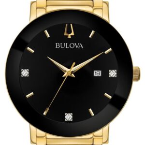 Bulova 97D116 Men's Modern Gold Toned Bracelet Black Watch