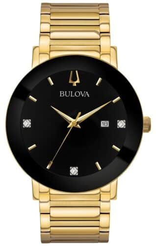 Bulova 97D116 Men's Modern Gold Toned Bracelet Black Watch