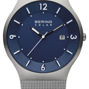 Bering 14440-007 Men's Solar Blue Dial Grey Stainless Steel Watch