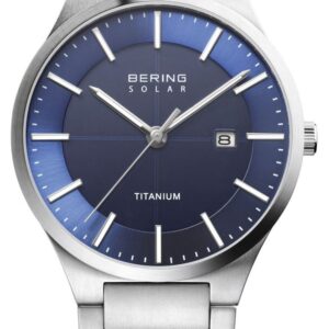 Bering 15239-777 Men's Solar Blue Face Silver Titanium Watch