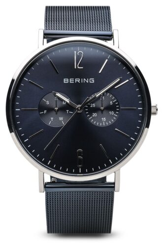 Bering 14240-303 Classic Polished Silver day date Blue Watch