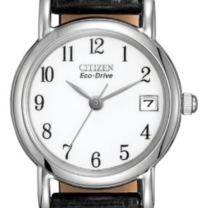 Citizen EW1270-06A Women's White Dial Black Leather Strap Watch