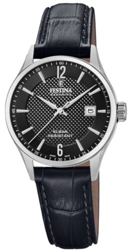 Festina F20009/4 Women's Swiss Made Black Leather Strap Watch