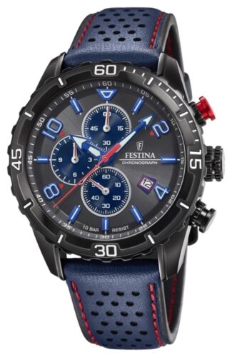 Festina F20519/3 Men's Chronograph Blue Leather Strap Watch