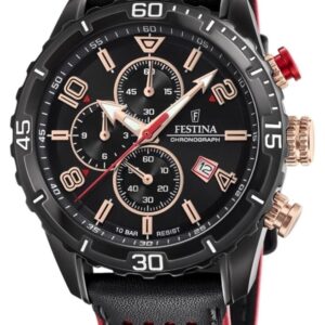 Festina F20519/4 Men's Chronograph Black Leather Strap Watch