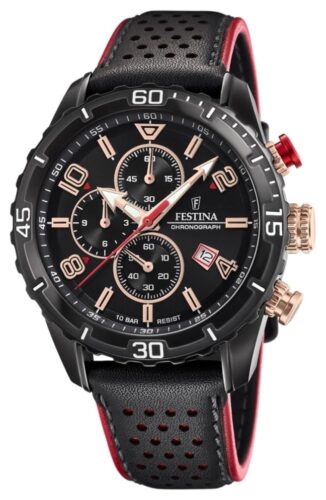 Festina F20519/4 Men's Chronograph Black Leather Strap Watch