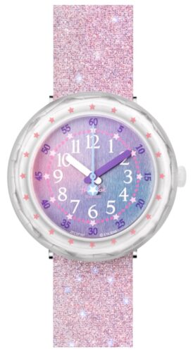 Flik Flak FCSP107 PEARLAXUS Pink Glitter Silicone Strap Watch