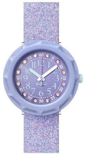 Flik Flak FCSP102 LILAXUS Purple Glitter Silicone Strap Watch