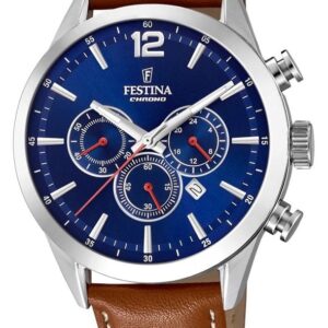 Festina F20542/3 Chronograph Blue Dial Brown Leather Strap Watch