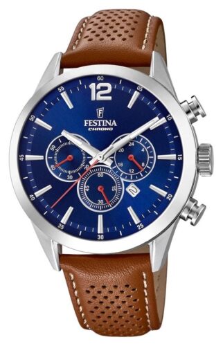 Festina F20542/3 Chronograph Blue Dial Brown Leather Strap Watch