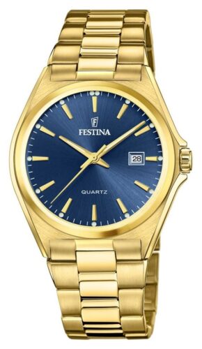 Festina F20555/4 Men's Blue Dial Gold PVD Plated Watch