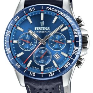 Festina F20561/3 Chronograph Blue Perforated Leather Strap Watch