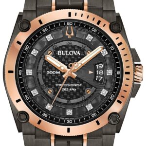 Bulova 98D149 Precisionist Diamon 46mm Rose Gold & Black Watch