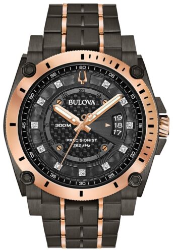 Bulova 98D149 Precisionist Diamon 46mm Rose Gold & Black Watch