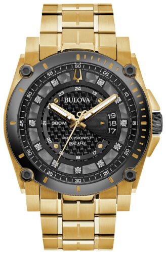 Bulova 98D156 Precisionist Diamond 46mm Gold Plated Watch