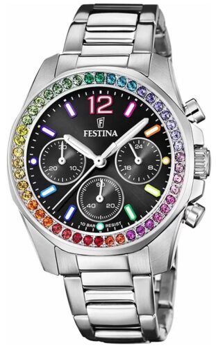 Festina F20606/3 Ladies Rainbow Chrono W/CZ Sets & Watch