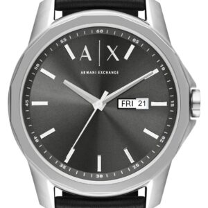 Armani Exchange AX1735 Men's Grey Dial Black Leather Watch