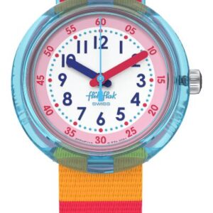 Flik Flak FPNP113 STRIPY PINK Pink and White Dial / Rainbow Watch