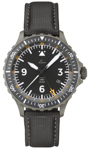 Laco 862165 Hamburg GMT DIN 8330 (43.5mm) Black Dial / Black Watch