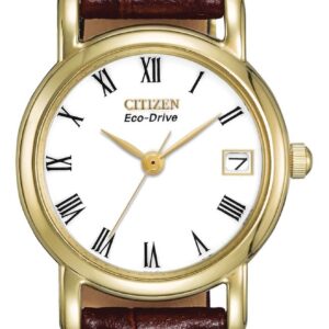 Citizen EW1272-01B Women's White Dial Brown Leather Strap Watch