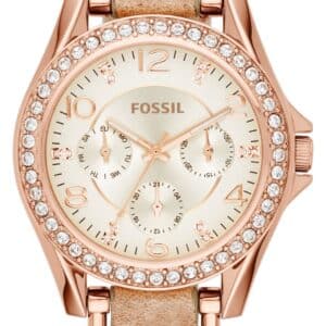 Fossil ES3466 Women's Riley Champagne Dial Brown Leather Watch